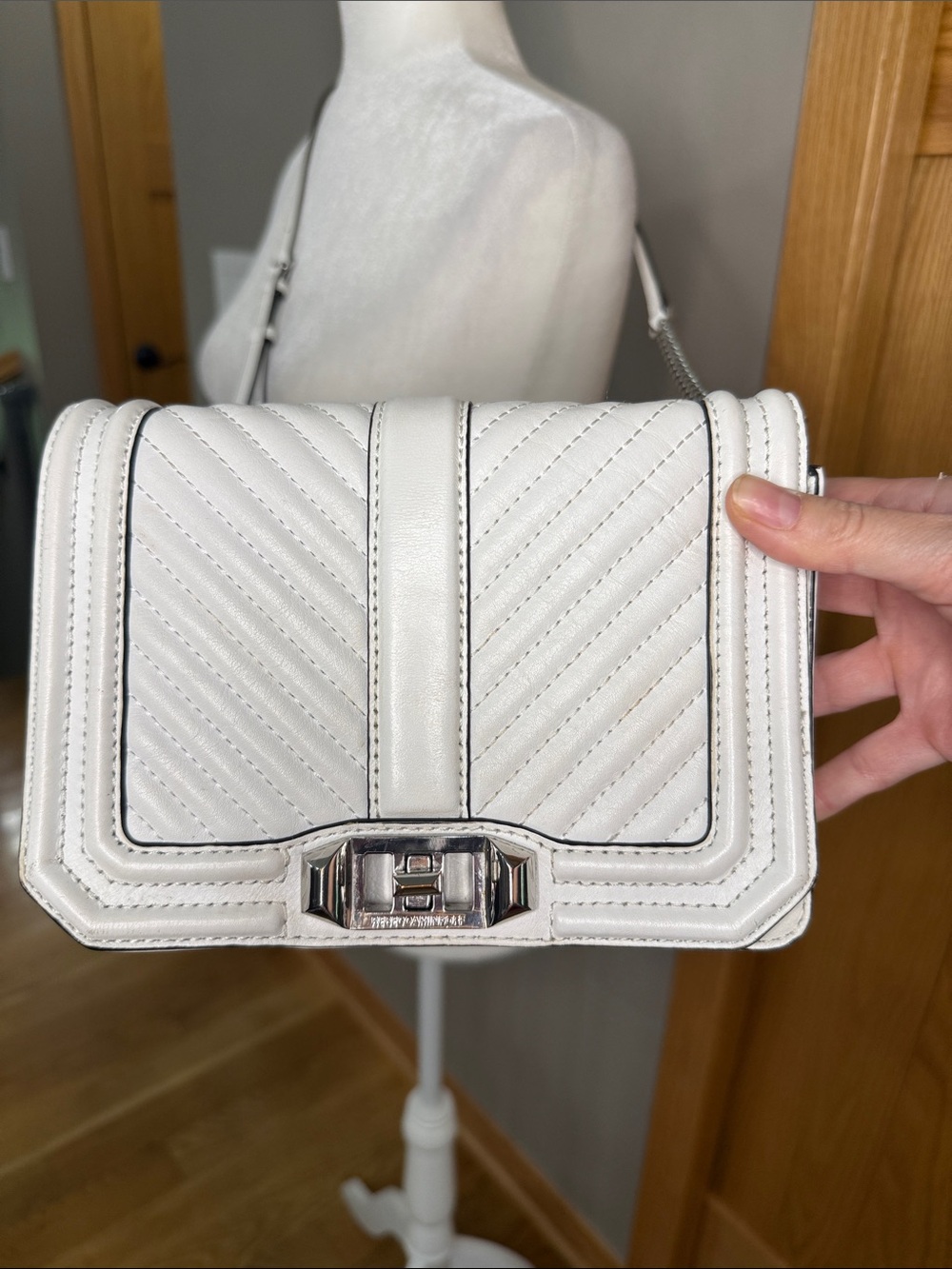 Rebecca Minkoff White Quilted Leather Mini Crossbody with Silver Hardware